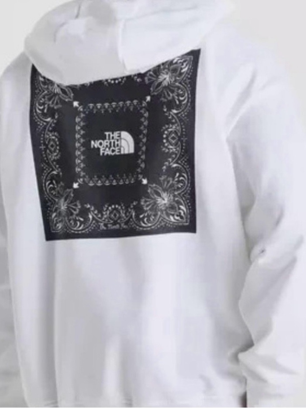 The North Face White Hoodie with Black Bandana Back Print Panel - Picture 4 of 4